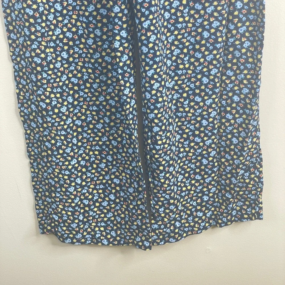 Boutique Wide Leg Pants Women Large Blue Ditsy Floral Casual Travel Lounge Comfy